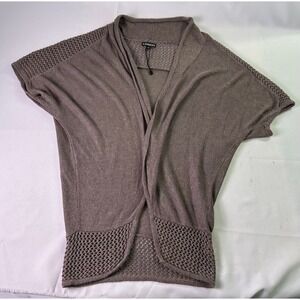 EXPRESS Taupe Brown Open Front Short Sleeve Crochet Knit Cardigan Sweater Size M